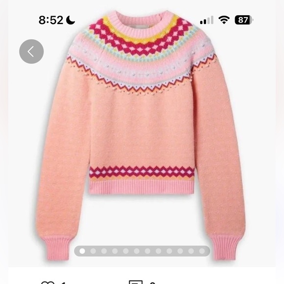 LOVESHACKFANCY Crawley faux pearl-embellished Fair Isle cotton-blend sweater - Picture 2 of 6